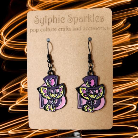 Sir Pentious Hazbin Hotel Enamel Charm Earrings - Picture 1 of 2